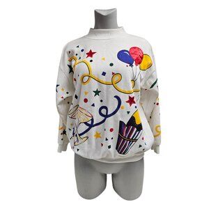 80s - 90s First Run celebration print white sweatshirt . small